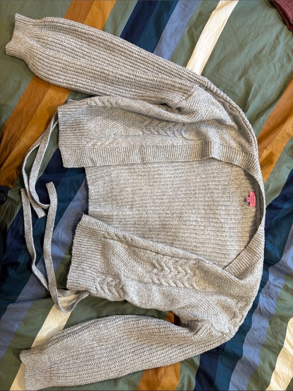 miami Light Gray Knit Tie-Front Cardigan